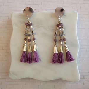 New✨Purple bead & tassel acetate earrings